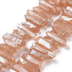 Dark Salmon Natural Quartz Crystal Points Beads Strands, Dyed, Nuggets, Dark Salmon, 15~30x4~8x4~7mm, Hole: 1mm, 8 inch