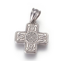 Stainless Steel Color 304 Stainless Steel Pendants, Cross, Stainless Steel Color, 21.5x18x2.5mm, Hole: 4.5x6mm