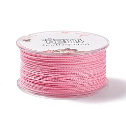 Pink Round Waxed Polyester Cord, Twisted Cord, Pink, 1mm, about 49.21 Yards(45m)/Roll