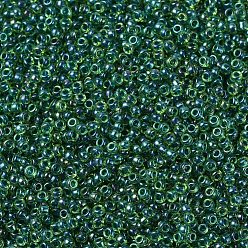 (RR332) Dark Blue Lined Green AB MIYUKI Round Rocailles Beads, Japanese Seed Beads, (RR332) Dark Blue Lined Green AB, 11/0, 2x1.3mm, Hole: 0.8mm, about 1100pcs/bottle, 10g/bottle