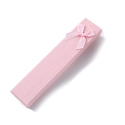 Pink Boîtes à colliers en papier rectangle imprimé grille avec nœud papillon, coffret cadeau à bijoux pour le rangement des colliers, rose, 21x4x2.2 cm