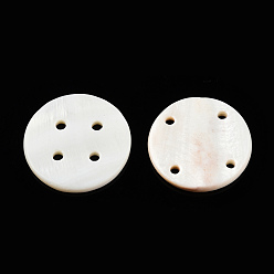 Ivoire Boutons de coquille d'eau douce naturelle, 4-trou, plat rond, blanc crème, 14.5~15.5x1.5~2mm, Trou: 2.5mm