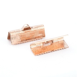 Rose Gold 304 Stainless Steel Ribbon Crimp Ends, Rose Gold, 7x15x5.5mm, Hole: 1.5mm
