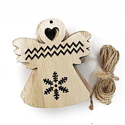 Angel & Fairy Decoraciones colgantes de madera sin terminar, con cuerda de cáñamo, para adornos navideños, ángel y hada, 7.2x6.5 cm, 10 unidades / bolsa