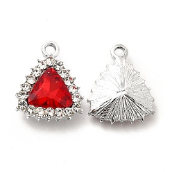 Roja Colgantes de cristal de aleación, colgante de triángulo de diamantes de imitación de cristal, Platino, rojo, 18.5x15.5x5.5 mm, agujero: 2.2 mm