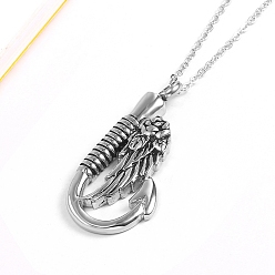 Stainless Steel Color Titanium Steel Urn Ashes Pendants, Fishhook with Wing, Stainless Steel Color, 40x20mm