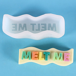 White Wave with Word Shape Silicone Candle Molds, for Candle Making Tools, White, 12.7~13x4.3~4.5x3.9~4.1cm