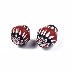 Rouge Foncé Main perles de Murano millefiori, baril, rouge foncé, 10.5~13.5x10~11mm, Trou: 1.4~3mm