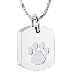 Stainless Steel Color 304 Stainless Steel Urn Ashes Pendant Necklaces, Rectangle with Paw Print Pattern, Stainless Steel Color, 21.26 inch(54cm)