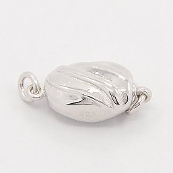 Platinum Jewelry Necklace Clasps Rhodium Plated 925 Sterling Silver Box Clasps, Oval, Platinum, 16x7x5mm, Hole: 2mm