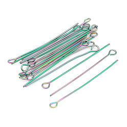Rainbow Color 304 Stainless Steel Eye Pins, Rainbow Color, 40x3.5x0.6mm, Hole: 2mm, about 30pcs/bag