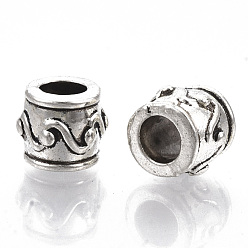 Antique Silver Tibetan Style Alloy European Beads, Large Hole Beads, Cadmium Free & Lead Free, Column with Wavy Pattern, Antique Silver, 8x10mm, Hole: 5mm, about 550pcs/1000g