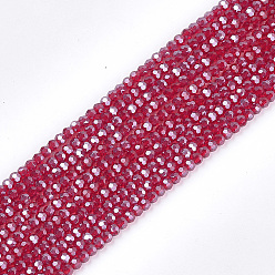 Rojo Oscuro Abalorios de vidrio electrochapdo, lustre de la perla chapado, facetado (32 facetas), rondo, de color rojo oscuro, 4 mm