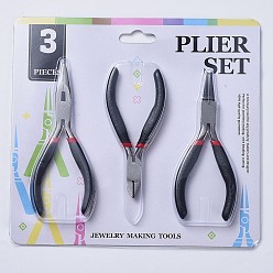 Black 45# Carbon Steel DIY Jewelry Tool Sets Includes Round Nose Pliers, Wire Cutter Pliers and Side Cutting Pliers for Jewelry Beading Repair Making Supplies, Black, 315x70x10mm, 3pcs/set