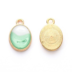 Turquoise Alloy Enamel Charms, Oval, Light Gold, Turquoise, 15x10x3mm, Hole: 1.6mm