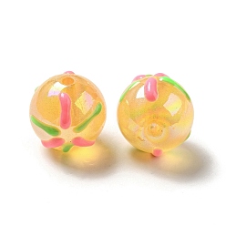 Gold Acrylic Beads, AB Color Plated, with Enamel, Round with Firework, Gold, 19.5x20mm, Hole: 3mm