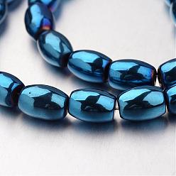 Plaqué Bleu Galvanoplastie non-magnétiques brins de perles d'hématite synthétique, baril, bleu plaqué, 12x8mm, Trou: 1mm, Environ 33 pcs/chapelet, 15.7 pouce