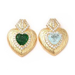 Mixed Color Rack Plating Brass & Rhinestone Pendants, with Crushed Ice Cut Cubic Zirconia, Heart Charm, Real 14K Gold Plated, Cadmium Free & Lead Free, Mixed Color, 30x24x9mm, Hole: 9x3mm