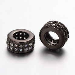 Bronze Micro en laiton pavent des perles cubes de zircone, perles de rondelle avec grand trou , sans plomb et sans nickel, clair, gris anthracite, 8.5x4mm, Trou: 4.5mm