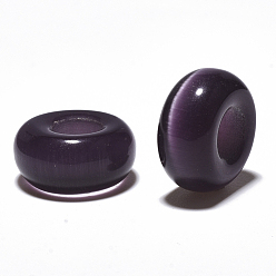 Фиолетовый Кошачий глаз европейские шарики, бусины с большим отверстием, рондель, фиолетовые, 14x7 мм, отверстие : 5~6 мм