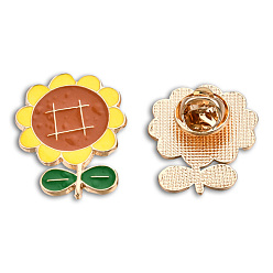 Chocolate Sunflower Shape Enamel Pin, Light Gold Plated Alloy Cartoon Badge for Backpack Clothes, Nickel Free & Lead Free, Chocolate, 28x22mm