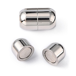 Stainless Steel Color Smooth 304 Stainless Steel Magnetic Clasps with Glue-in Ends, Oval, Stainless Steel Color, 16x10mm, Hole: 6mm
