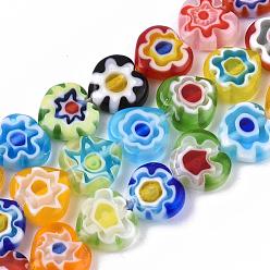 Color mezclado Hilos de perlas de vidrio millefiori artesanal, corazón, color mezclado, 10x10x3 mm, agujero: 1 mm, sobre 38 unidades / cadena, 13.78 pulgada