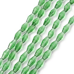 Зеленый лайм Прозрачные стеклянные бусины, граненые, двухконусные, зеленый лайм, 8x4 мм, Отверстие : 0.8 мм, около 70 шт / нитка, 22.99'' (58.4 см)