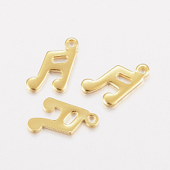 Real 24K Gold Plated 201 Stainless Steel Charms, Musical Note, Real 24K Gold Plated, 12x7.5x1mm, Hole: 1mm