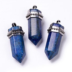 Lapis Lazuli Lapis lazuli naturelles grands pendentifs, avec accessoires en alliage plaqués argent antique, cône, 53x21x21mm, Trou: 5mm