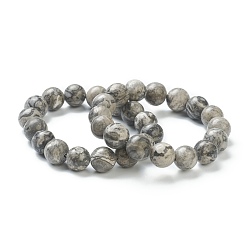 Map Stone Natural Map Stone Beaded Stretch Bracelets, Round, Beads: 12~12.5mm, Inner Diameter: 2-1/8 inch(5.4cm)