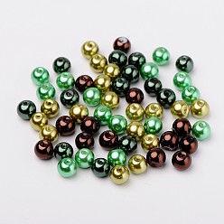 Mixed Color Choc-Mint Mix Pearlized Glass Pearl Beads, Mixed Color, 4mm, Hole: 1mm, about 400pcs/bag