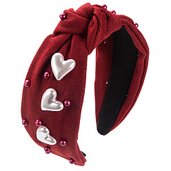Brique Rouge Elastiques à cheveux en plastique avec perles en forme de cœur pour la Saint-Valentin, Accessoires de cheveux en tissu à nœud torsadé large pour femmes et filles, firebrick, 155x130x30mm