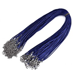 Bleu Coton ciré création de collier cordon, avec des agrafes en alliage pince de homard et chaînes terminales de fer, platine, bleu, 17.12 pouce (43.5 cm), 1.5mm