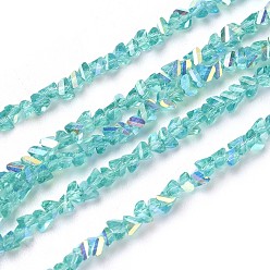 Light Sea Green Electroplate Glass Bead Strands, AB Color Plated, Faceted, Triangle, Light Sea Green, 3~3.5x2~3x2~3mm, Hole: 0.7mm, about 176~180pcs/strand, 13.4~15.3 inch(34~39cm)