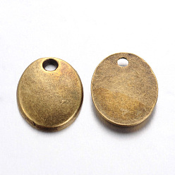 Antique Bronze Tibetan Style Alloy Stamping Blank Tag Charms Pendants,  Oval, Cadmium Free & Nickel Free & Lead Free, Antique Bronze, 10x8x1.5mm, Hole: 1mm