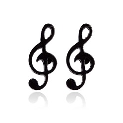 Electrophoresis Black 304 Stainless Steel Music Note Studs Earrings with 316 Stainless Steel Pins for Women, Electrophoresis Black, 9x4mm