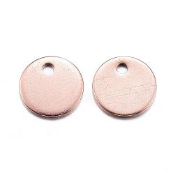 Oro Rosa Revestimiento de iones (ip) 304 encantos de etiquetas en blanco para estampado de acero inoxidable, plano y redondo, oro rosa, 8x1 mm, agujero: 1 mm