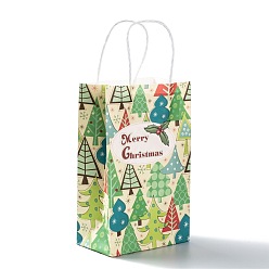 Christmas Tree Christmas Theme Kraft Paper Gift Bags, with Handles, Shopping Bags, Christmas Tree Pattern, 13.5x8x22cm