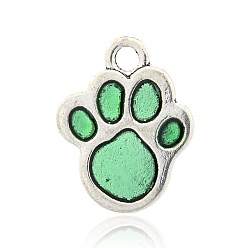 Pale Green Antique Silver Alloy Enamel Dog Paw Print Pendants, Pale Green, 23x18x2mm, Hole: 3mm