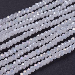 Blanc Perles en verre electroplate, plein arc-en-plaqué, facette, rondelle, blanc, 3x2mm, Trou: 0.8mm, Environ 185~190 pcs/chapelet, 14.9~17.3 pouce (38~44 cm)