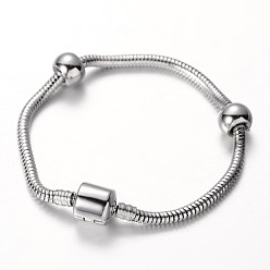 Stainless Steel Color 304 Stainless Steel European Style Snake Chains Bracelet Making, with European Clasps, Stainless Steel Color, 180x3mm
