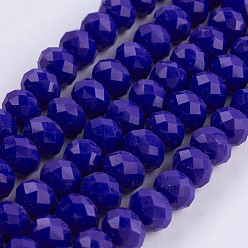Royal Blue Opaque Glass Beads Strands, Faceted, Rondelle, Royal Blue, 8x6mm, Hole: 1~1.5mm, about 70~72pcs/strand, 16.9~17.3 inch(43~44cm)