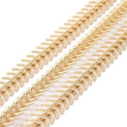Real 18K Gold Plated Brass Fishbone Chain, Cadmium Free & Lead Free, Long-Lasting Plated, Unwelded, Real 18K Gold Plated, 6x11x2mm