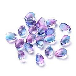 Slate Blue Transparent Glass Beads, Top Drilled Beads, Teardrop, Slate Blue, 9x6x5mm, Hole: 1mm