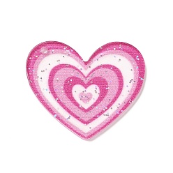Rose Foncé Pendentifs en plastique transparent, trou aléatoire à gauche ou à droite, avec paillette, cœur, rose foncé, 28.5x30x1.5mm, Trou: 1.5mm