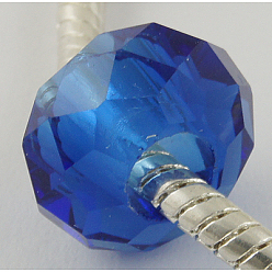 Azul Royal Granos europeos de cristal, abalorios de grande agujero, sin núcleo metálico, rondelle facetas, azul real, sobre 14 mm de diámetro, 8 mm de espesor, agujero: 5 mm