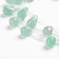 Green Aventurine Natural Green Aventurine Beads Strands, Top Drilled Beads, Teardrop, Faceted, 9x6mm, Hole: 1mm, about 38~44pcs/strand, 16.1 inch~18.1 inch(41~46cm)