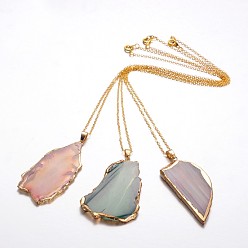 Mixed Color Golden Tone Natural Agate Pendant Necklaces, with Brass Cable Chains and Spring Ring Clasps, Mixed Color, 18 inch