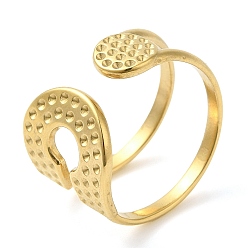 Chapado en Oro Real de 14K 304 anillo de puño abierto de doble capa de acero inoxidable para mujer, real 14 k chapado en oro, diámetro interior: 18 mm